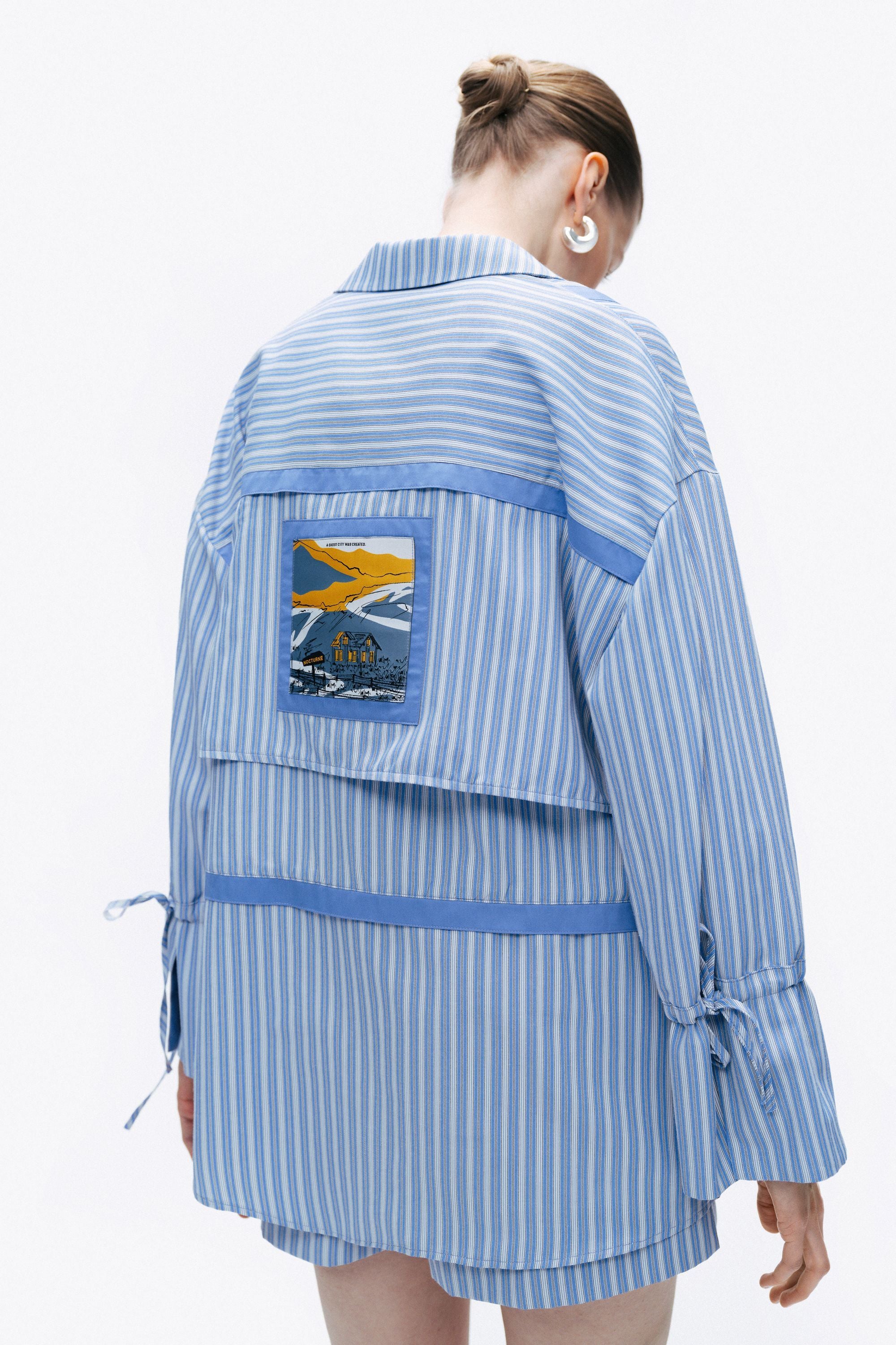 Blue Oversize Shirt with Woven Label Details