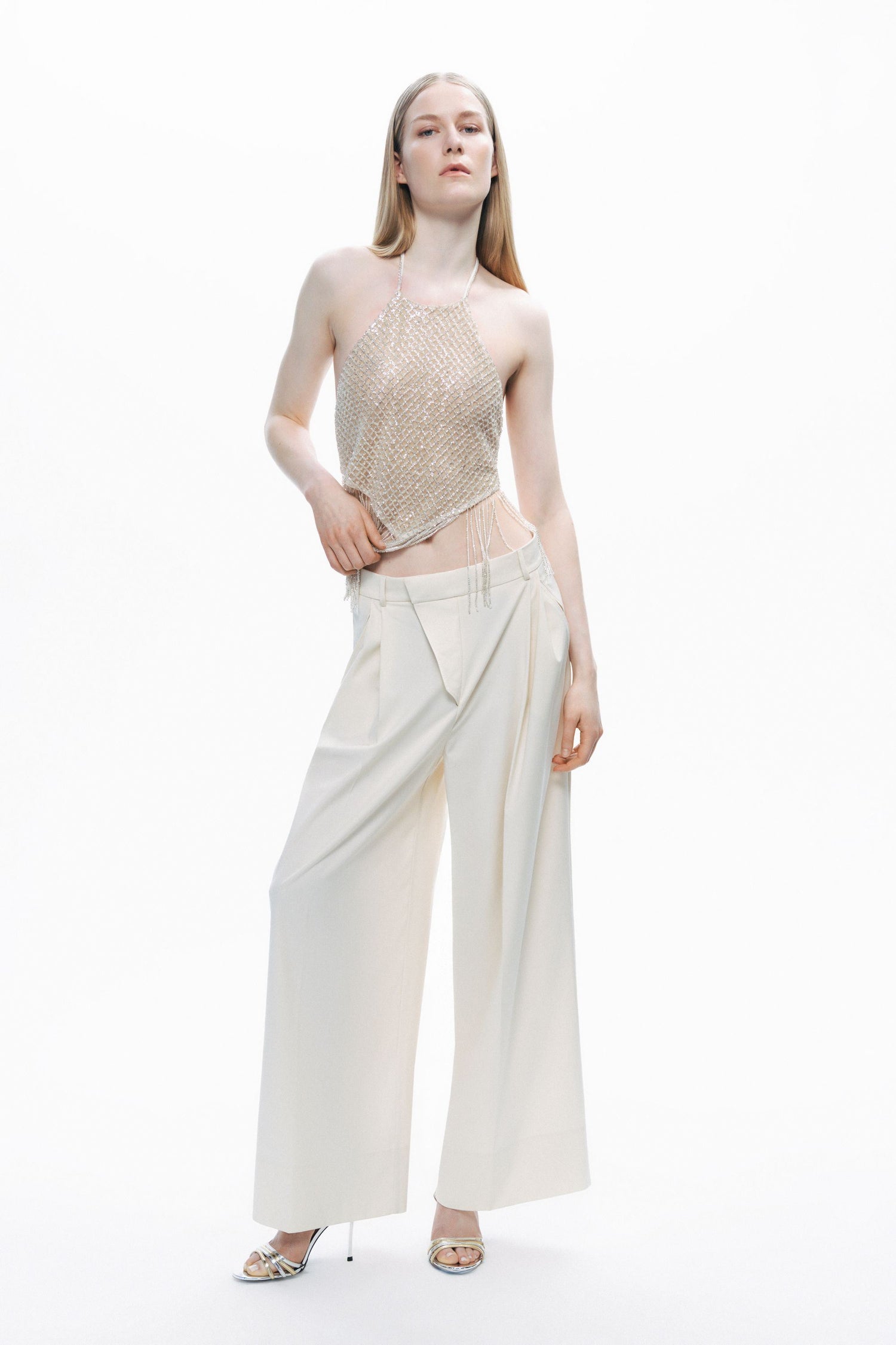 Gold Beaded Tassel Detailed Crop Top