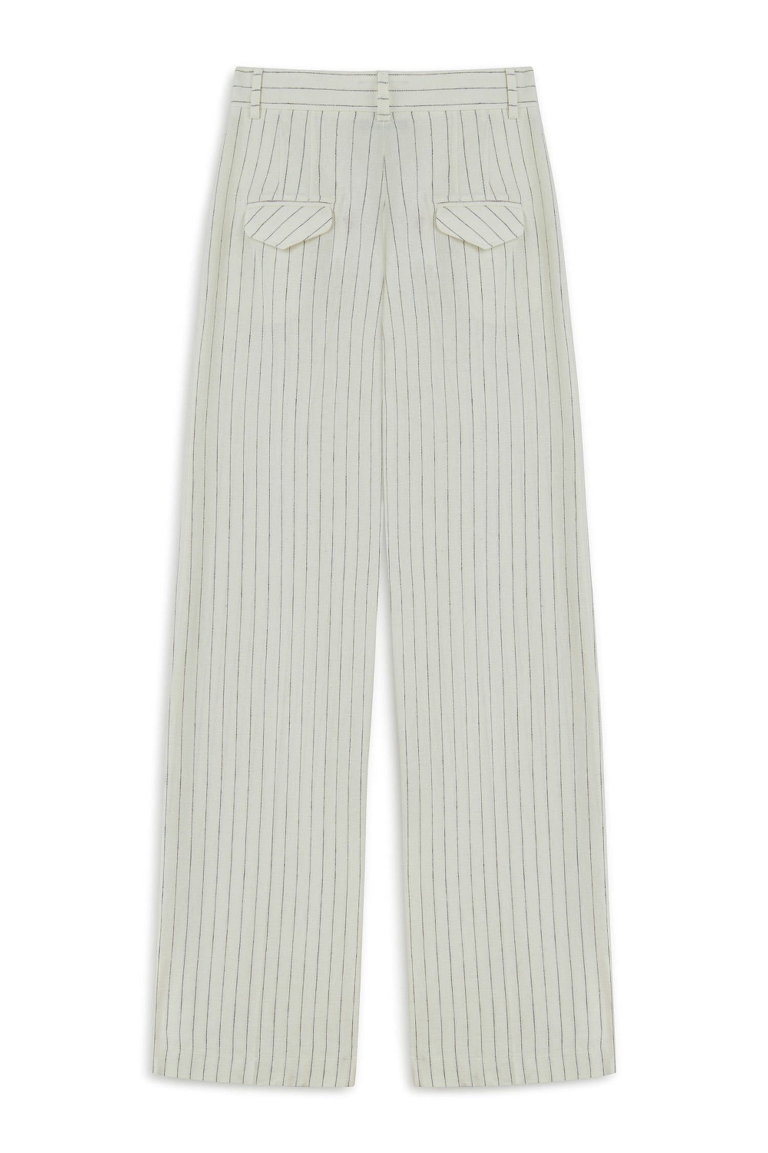 Linen Blend Ecru Striped High Waist Pants